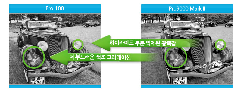 색조 그라데이션과 하이라이트 부분 억제된 광태감 비교 이미지 입니다.