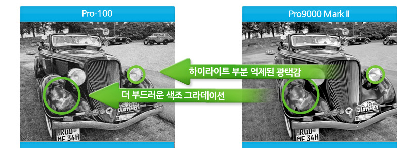 하이라이트 부분 억제된 광택감과 색조 그라데이션 비교 이미지 입니다.