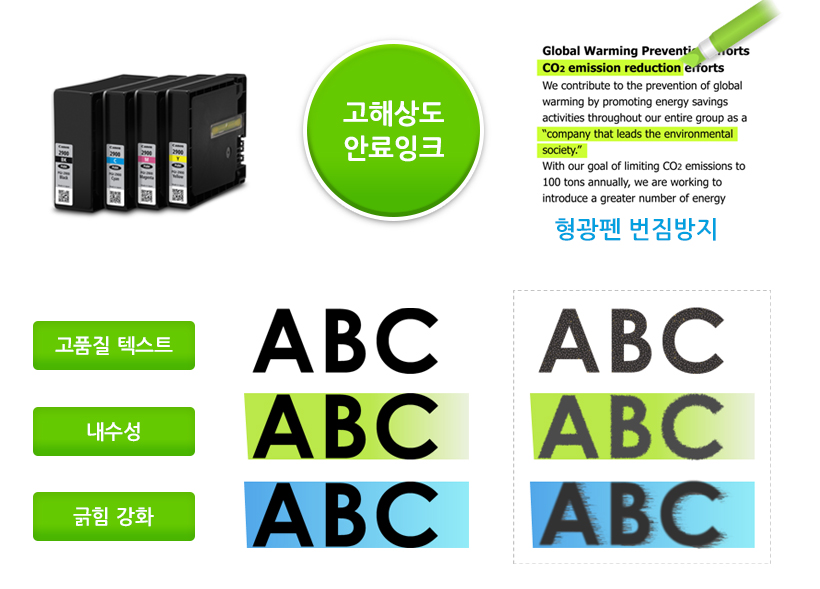 형광펜과 물 번짐에 강한 정품 잉크 이미지 사진