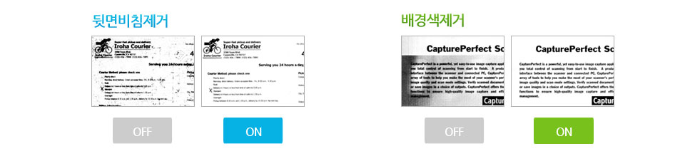 뒷면비침/배경색 제거를 표현한 사진 안내